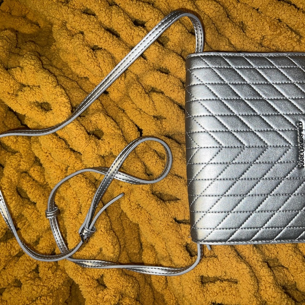 Karl Lagerfeld Metallic Silver Crossbody Bag